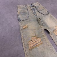 Nouveau jean baggy à double rangée de rivets, délavé à l'acide, décoloré par le soleil, double taille, déchiré, jambe large, double perles, jean délavé pour homme