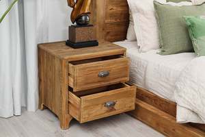 Recycled Pine Wood <strong>Rustic</strong> Night Stand Modern for Bedroom Two Drawers <strong>Bedside</strong> <strong>Table</strong> - Product Image 5