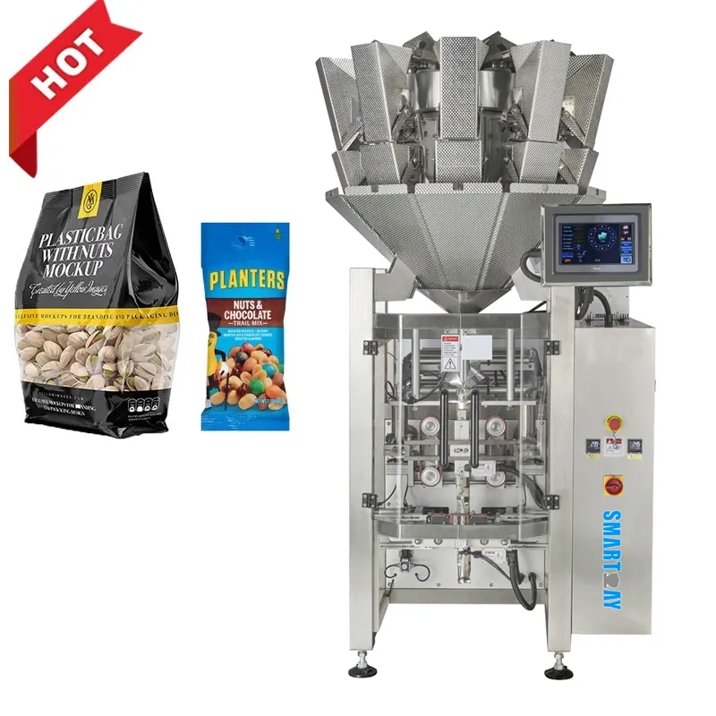 Sac de grain vertical de remplissage automatique avec peseur multi-têtes Snack Emballage granulaire Machine à emballer les noix sucre café grains 1kg