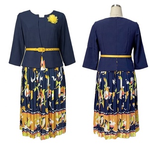 5XL / 6XL Pleated Dresses Church Women Dress Suits PLUS SIZE Dresses With Adjustable Belt - Product Image 1