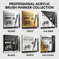 Marqueur acrylique liquide direct Premium ART WALKER – Blanc, Noir, Argent, Or – Pointe pinceau souple, étanche, pour loisirs créatifs, cadeau facile, modèle DIY