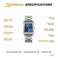 Montre à quartz rectangulaire SKMEI 2679, vente en gros directe d'usine, bracelet en acier inoxydable, étanche 30M, montre-bracelet décontractée