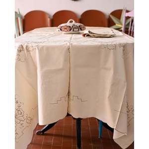 Nappe de style européen en lin mélangé Robcultura, gris, broderie, 12 serviettes, motif carré, salon, hôtels, mariages - Product Image 5