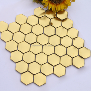 3D vàng lục giác gạch khảm thép không gỉ nhà máy Quảng Đông gạch khảm kim loại hình lục giác ba chiều - Product Image 3