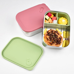 Silicone Eco-friendly Lunch Box Bento Food Container <b>Microwave</b> Safe Heatable Leakproof 1-3L 3 Compartments Kids School - Product Image 5