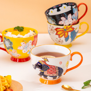 Hoa thanh lịch thiết kế lạ mắt Retro handmade cứu trợ an toàn 450ml Yến Mạch Sữa gốm ăn sáng cà phê Mug Cup cho uống - Product Image 6