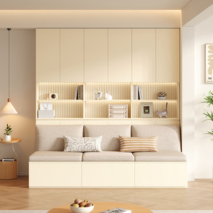 Sofá de Almacenamiento Minimalista de Madera XHA con Estantería Integrada, Mueble de Sala de Estar Montado en la Pared, Diseño Multifuncional - Product Image 1