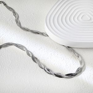 Woven <b>Cross</b> Strand <b>Chain</b> 18k Stainless Steel Clavicle Necklace For Women Everyday Wear - Product Image 2