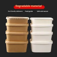 Boîte alimentaire jetable écologique carrée en papier blanc/kraft avec couvercle, bol en papier pour l'emballage de salades, boîtes jetables