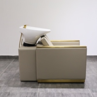 Bac de lavage de luxe inclinable pour salon de coiffure, fauteuil de lavage chromé en cuir avec fonction massage