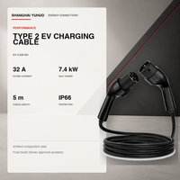 Câble de recharge pour véhicules électriques de type 2 à type 2, 32A, 7,4 kW, monophasé, 5 m, IP66, pour véhicules électriques européens