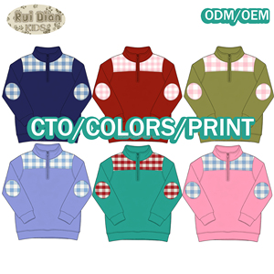 <span class=keywords><strong>Felpa</strong></span> Unisex per Bambini <span class=keywords><strong>con</strong></span> <span class=keywords><strong>Zip</strong></span> 1/4 e Patch sul Gomito, Stampa Gingham Personalizzabile, Monogrammabile OEM ODM, Casual a Maniche Lunghe - Product Image 2