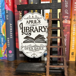 Gifts for Readers Library Sign Wood Bookshelf Mini <strong>Wooden</strong> <strong>SignPost</strong> with Ladder Library Decor - Product Image 1