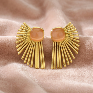 Boucles d'oreilles pendantes en laiton faites à la main avec pierres précieuses, plaquées or, style bohème, pour fiançailles et mode - Product Image 3