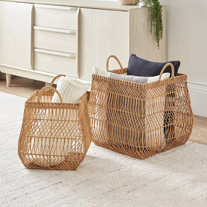 Woven Rattan Laundry <b>Basket</b> Rectangle Washable Storage <b>Basket</b> For Clothing Organizer - Product Image 1