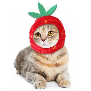 Cat Dog cappello alla fragola cappelli per cani orecchie da compagnia copertura per l'orecchio del cane caldo protezione dal rumore avvolgere la testa divertente cappello per gatti fragola Halloween