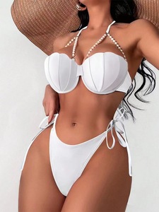بيكيني نسائي مثير بثلاث نقاط مع سلسلة لؤلؤية ودعامة فولاذية - Product Image 4
