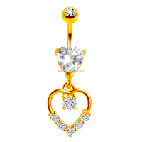 Anneau de nombril en acier inoxydable avec filetage externe, motif cœur, zircon transparent, bijou de piercing pour le nombril