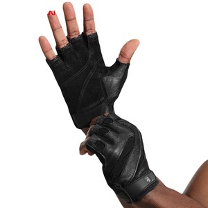 Men's <b>Weight</b> Lifting <b>Gloves</b> Half Finger Genuine Leather Non Slip Wear Resistant Gym Fitness <b>Training</b> Protection Black - Product Image 3