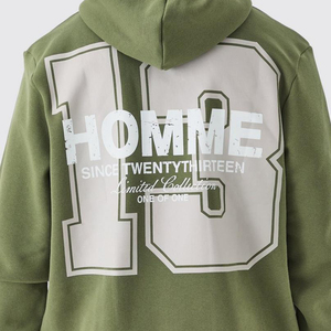 Men's Olive Green Hooded Sweatshirt Set With Front Print Pocket Regular Fit Casual Autumn Wear - Product Image 3