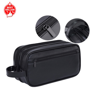 カスタムロゴレザーコスメティックポーチシェービングドップキットメンズトラベルトイレタリーバッグ男性用コスメティックバッグ - Product Image 1