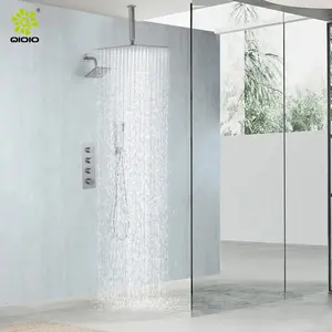Kaiping Factory Sale Luxurious Bathroom Gold 3-function Thermostatic Ceiling Shower Head Concealed Rainfall Shower Set