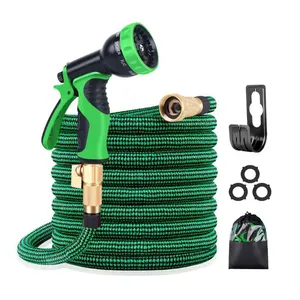 100 FT Expandable Magic Expanding Flexible Hose with Brass Fittings Spray Gun Nozzle Garden Water Hose Pipe reel