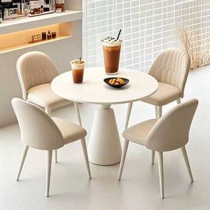 Cream Style <b>Small</b> <b>Round</b> Rock Plate <b>Dining</b> <b>Table</b> Set, Modern Leisure Reception Negotiation <b>Table</b> for <b>Small</b> Apartment - Product Image 3