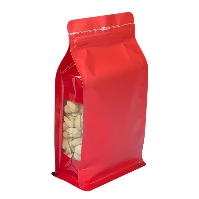 Kantong kemasan makanan bagian bawah datar kustom paket aluminium Foil untuk Tas kopi tas kemasan plastik fleksibel dengan ritsleting