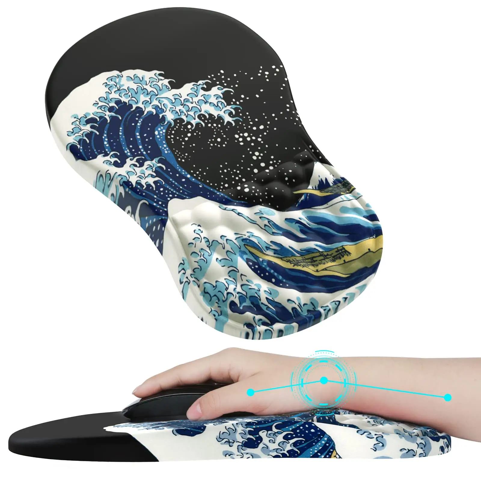 Logo personalizzato Sea Wave poggiapolsi ergonomico tappetino per il sollievo dal dolore con tappetini per Mouse con Design di massaggio in Memory Foam