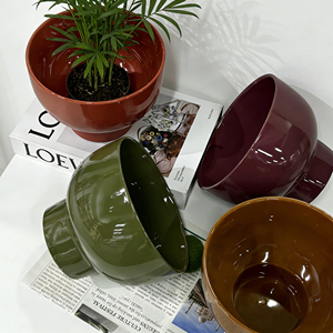 Nouveauté 2026 : Pots de fleurs en céramique à pieds en forme de bol, coloris rouge/vert/bordeaux/marron, vente directe usine, pour plantes succulentes d'intérieur et décoration maison - Product Image 1