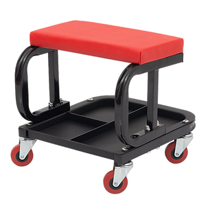 Sgabello da Meccanico Imbottito in PU con Ruote, Struttura in Acciaio Resistente, Sedia per Riparazioni con Base Portautensili per Officina Auto - Product Image 3