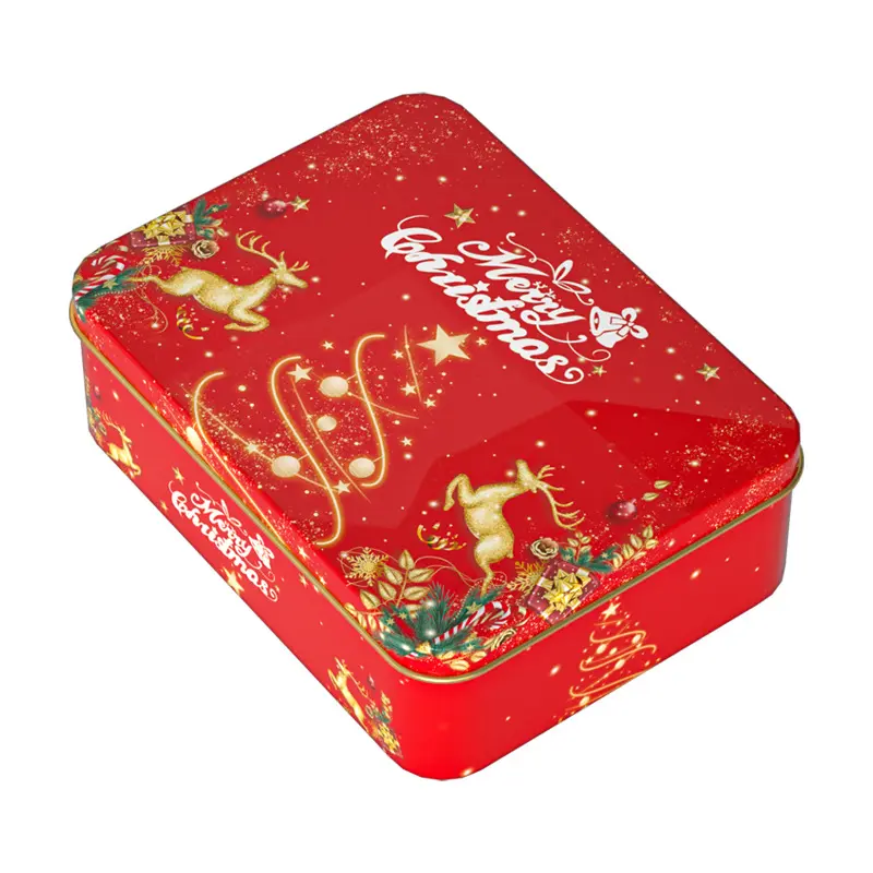 Christmas Square Metal Tinning Can Set Candy Box Gift Storage Box Biscuit Can Iron Can Home Storage Box