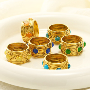 Medieval Vintage Fashion Grain Inlaid Gemstone Natural Stone Titanium Steel Jewelry Women Personalized <strong>Light</strong> Luxury Ring - Product Image 1