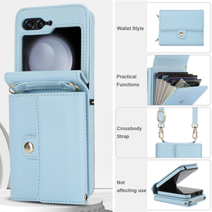 Funda Tipo Cartera con Correa Cruzada, de Cuero PU y TPU Híbrido, con Ranuras para Tarjetas, Resistente a Impactos, para Samsung <span class=keywords><strong>Z</strong></span> Flip 7 6 5 4 3 <span class=keywords><strong>Motorola</strong></span> <span class=keywords><strong>Razr</strong></span> 60 Ultra - Product Image 1