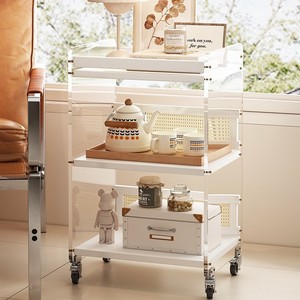 Mesa auxiliar de suelo para sofá, mesa de centro pequeña móvil para sala de estar, carrito creativo color crema, mesita de noche de lujo ligero - Product Image 1