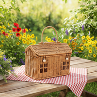Panier en fer tressé 100 % PP avec couvercle, moderne et portable, en forme de maison, organisateur décoratif pour salle de bain et rangement d'outils
