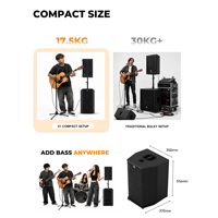 Musiccube X1 Caisson de basses actif double woofer 9 pouces, enceinte portable pour la scène, les groupes et les performances en direct, amplificateur de guitare