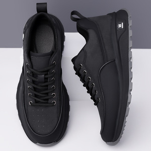Men's Chunky Sneakers <b>White</b> Brown Leather <b>Lace</b>-Up Casual Shoes Thick Sole Trendy Fashion 2024 Autumn Winter Wear - Product Image 2