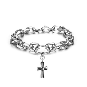 Men's Stainless Steel <b>Cross</b> Bracelet <b>Chain</b> Link Geometric Design Gift Jewelry CE605 - Product Image 1