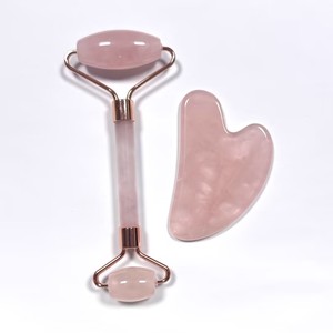 Customize Logo 100% Natural Rose Quartz Face <b>Roller</b> and Guasha Set - Product Image 6