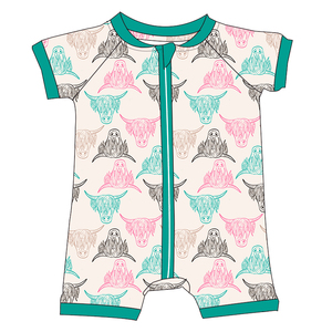 Batı özel baskı 95% bambu 5% viskon kısa kollu tek parça uyuyan bebek kız erkek bambu 2- Way Zip Shorties Zippy Romper - Product Image 2