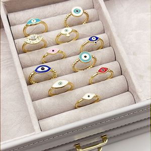 Anillo de Ojo Turco para Mujer, Joyería de Moda, Diseño Geométrico, Accesorio para Fiesta, Tono Dorado, Patrón de Ojo Multicolor - Product Image 1