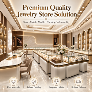 Exhibidor de Joyería Modular de Vidrio Color Oro Champán, Estilo Minimalista y de Lujo, Diseño Interior Personalizado para Tiendas de Joyería - Product Image 1
