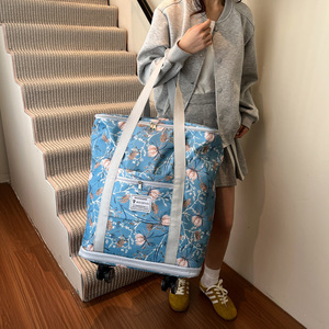 Expandable Travel <b>Backpack</b> <b>Large</b> Capacity Wheeled Carry On Bag With Adjustable Strap For Leisure Travel Floral Pattern Unisex - Product Image 5