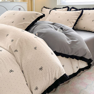 طقم فرنسي ، طقم لحاف دانتيل أسود ، طقم غطاء لحاف بشحن قطرة ، قماش مغسول ، مفارش سرير كورية بأربعة مواسم - Product Image 2