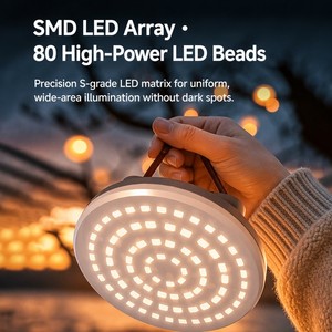 Linterna LED SMD portátil para acampar, 80 perlas LED, resistente a desgarros, IP55, resistente al agua, 850 lúmenes, atenuación gradual, recargable - Product Image 1