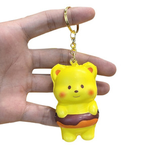 Yellow Bear <b>Squishy</b> Keychain Soft Silicone Cartoon 3D Shape Stress Relief Toy For Kids And Adults - Product Image 1