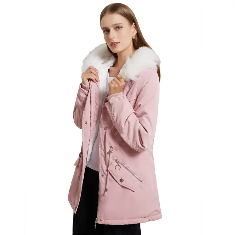 Women Hooded Warm Winter Thicken Fleece Lined Long Parkas Plus Size Women's Fur Coats