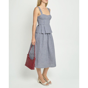 Top a quadri a quadri di alta qualità da donna 2 pezzi e Mini gonna corta a pieghe abiti coordinati del produttore di abbigliamento - Product Image 3